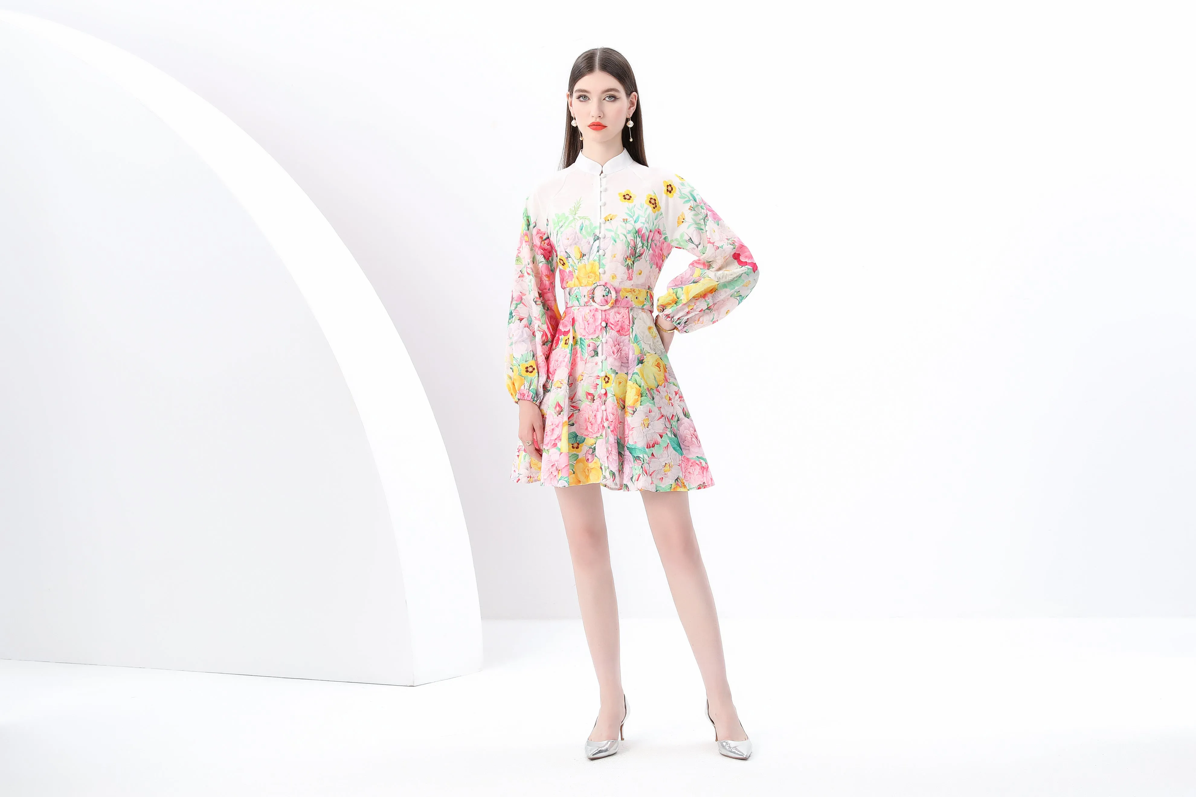 Women's Lantern Long Sleeve Floral Print Dresses