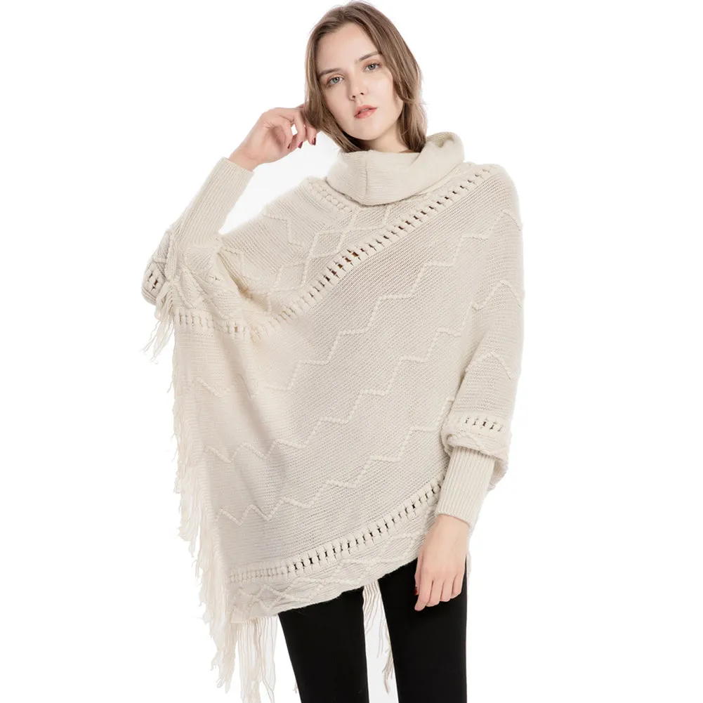 YESFASHION Turtleneck Warm Sleeves Pullover Cape