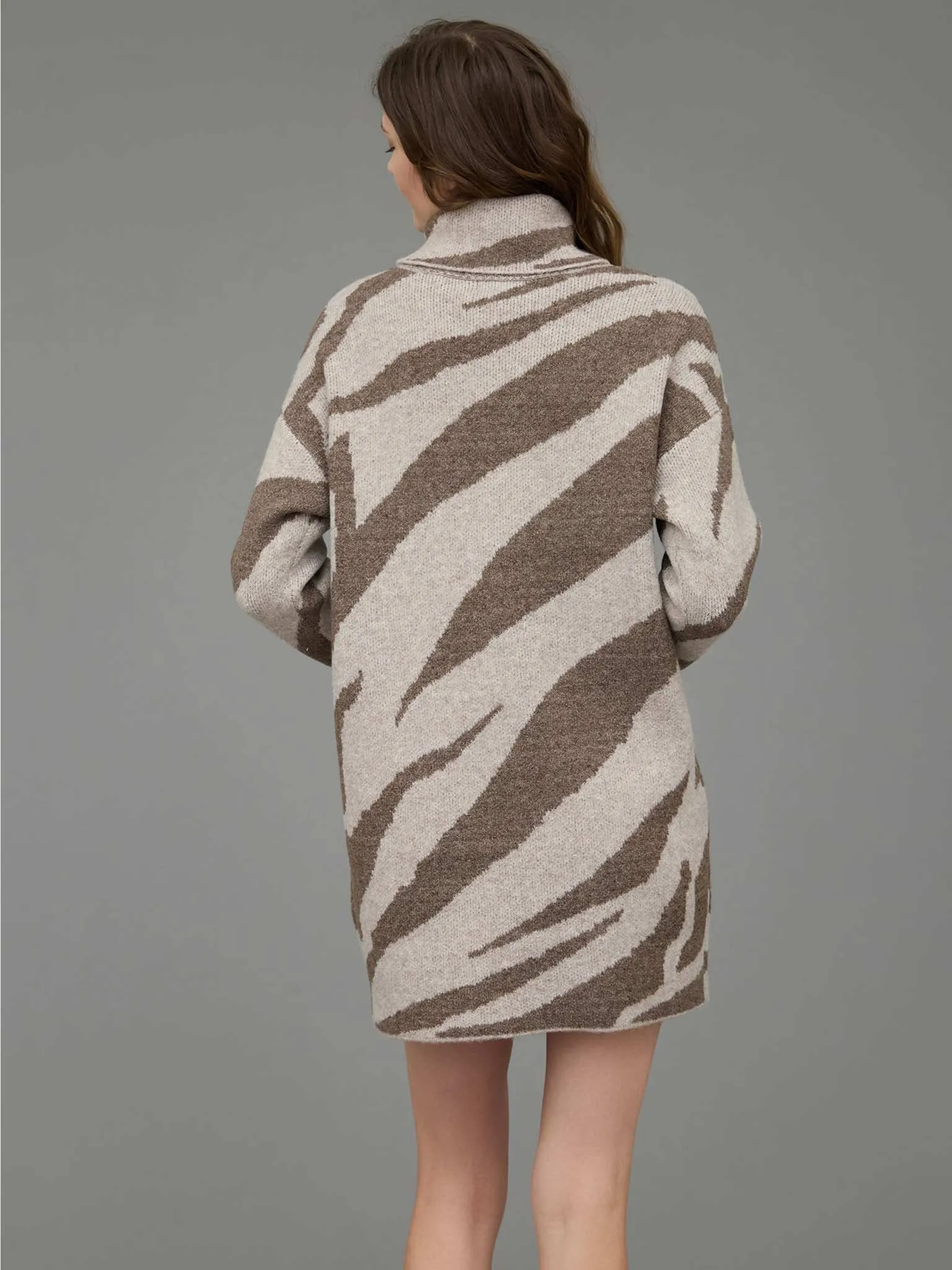 Zebra Print Turtleneck Sweater Dress