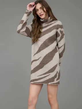 Zebra Print Turtleneck Sweater Dress
